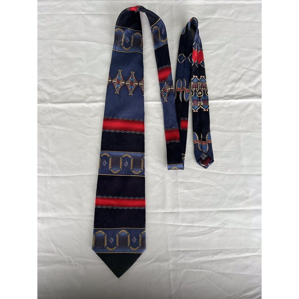 Lauro Bianda 100% Silk Tie Made in Italy Blue Red Geometric Chain Baroque